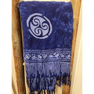 Batik Rayon Deep Blue One Size Cover Up Summer Beach Wear with Fringe